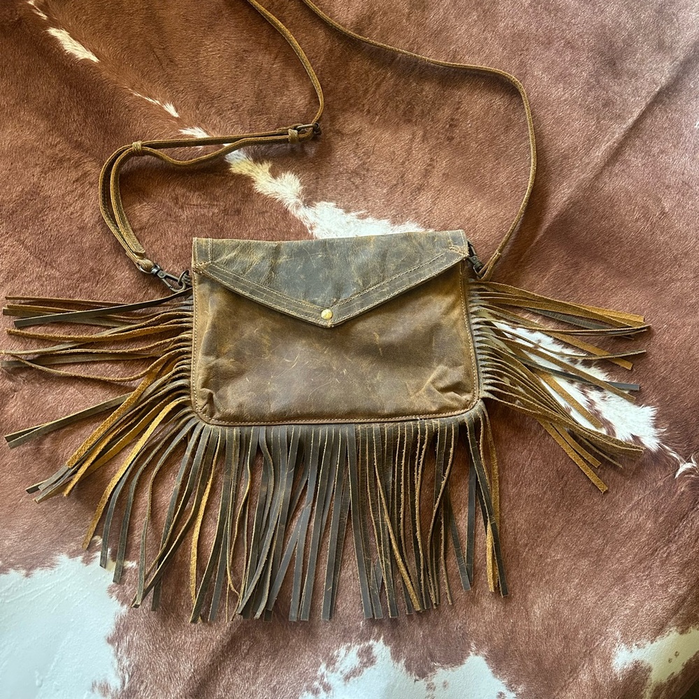 Fringe Leather Crossbody Bag - Brown